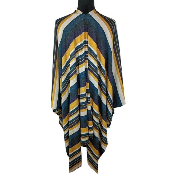 UNBRANDED Women's Wrap Cardigan ONE SIZE Boho Colorful Striped Winter Metallic - Picture 3 of 6
